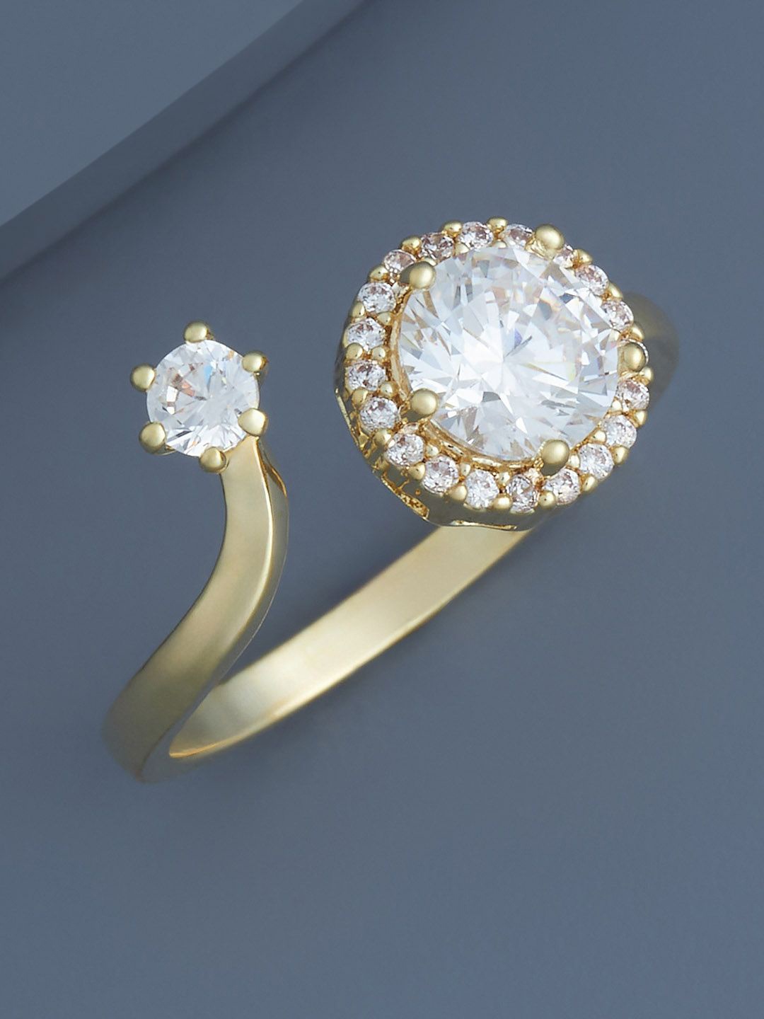 

Kushal's Fashion Jewellery Gold-Plated CZ Studded Adjustable Finger Ring