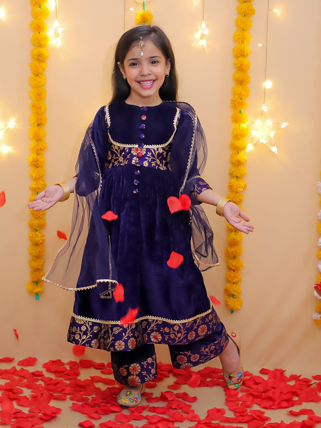 

BownBee Girls Kurta with Palazzos & Dupatta, Blue