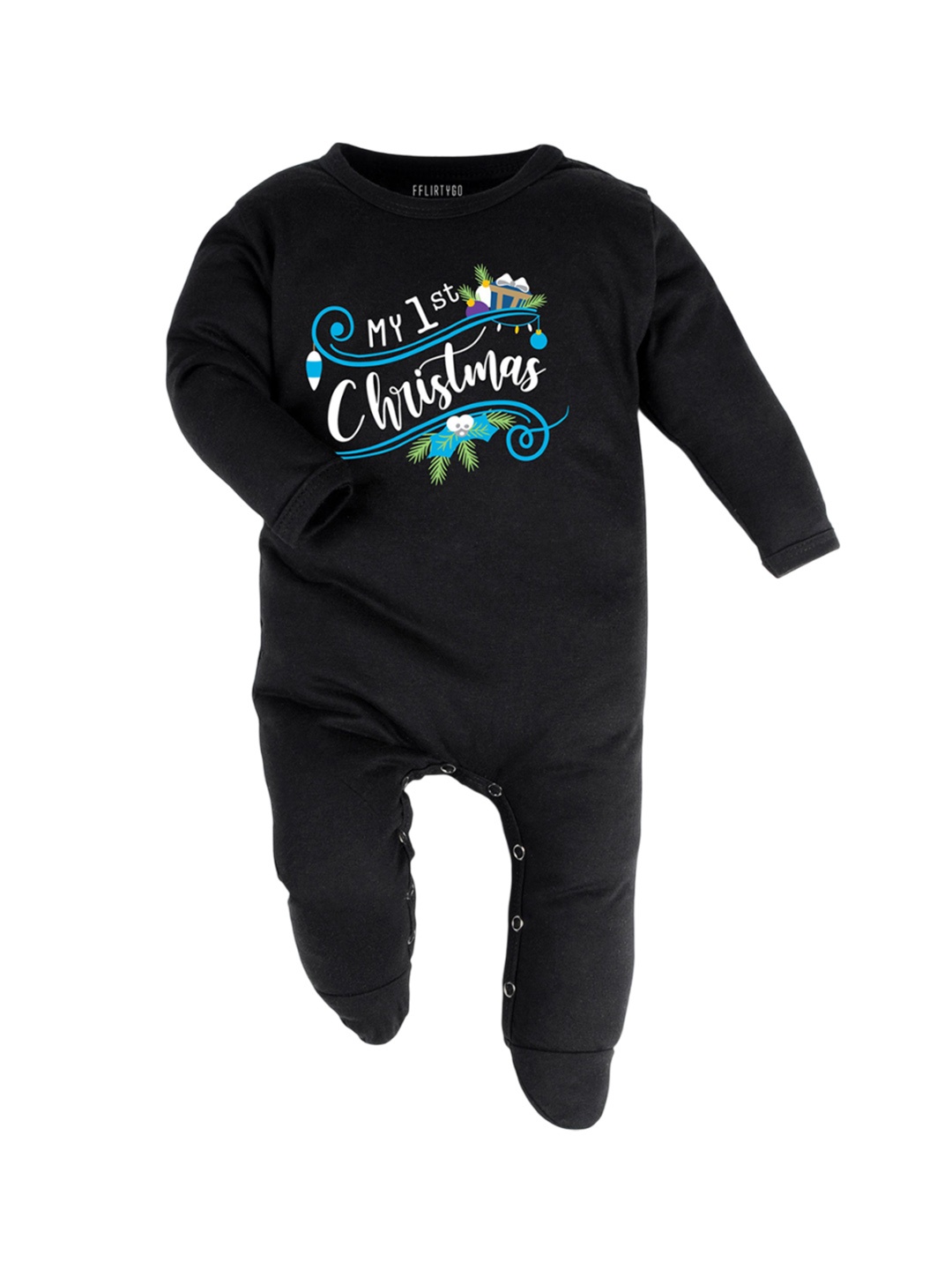 

FFLIRTYGO Infants Christmas Printed Cotton Sleepsuit, Black