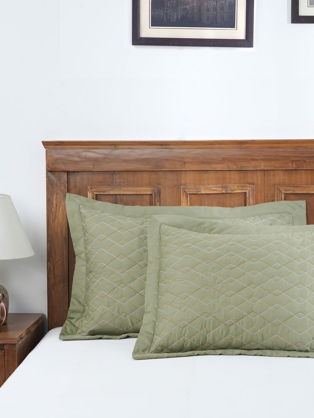 

MASPAR Green 2 Pieces Self Design Pure Cotton Rectangle Pillow Covers