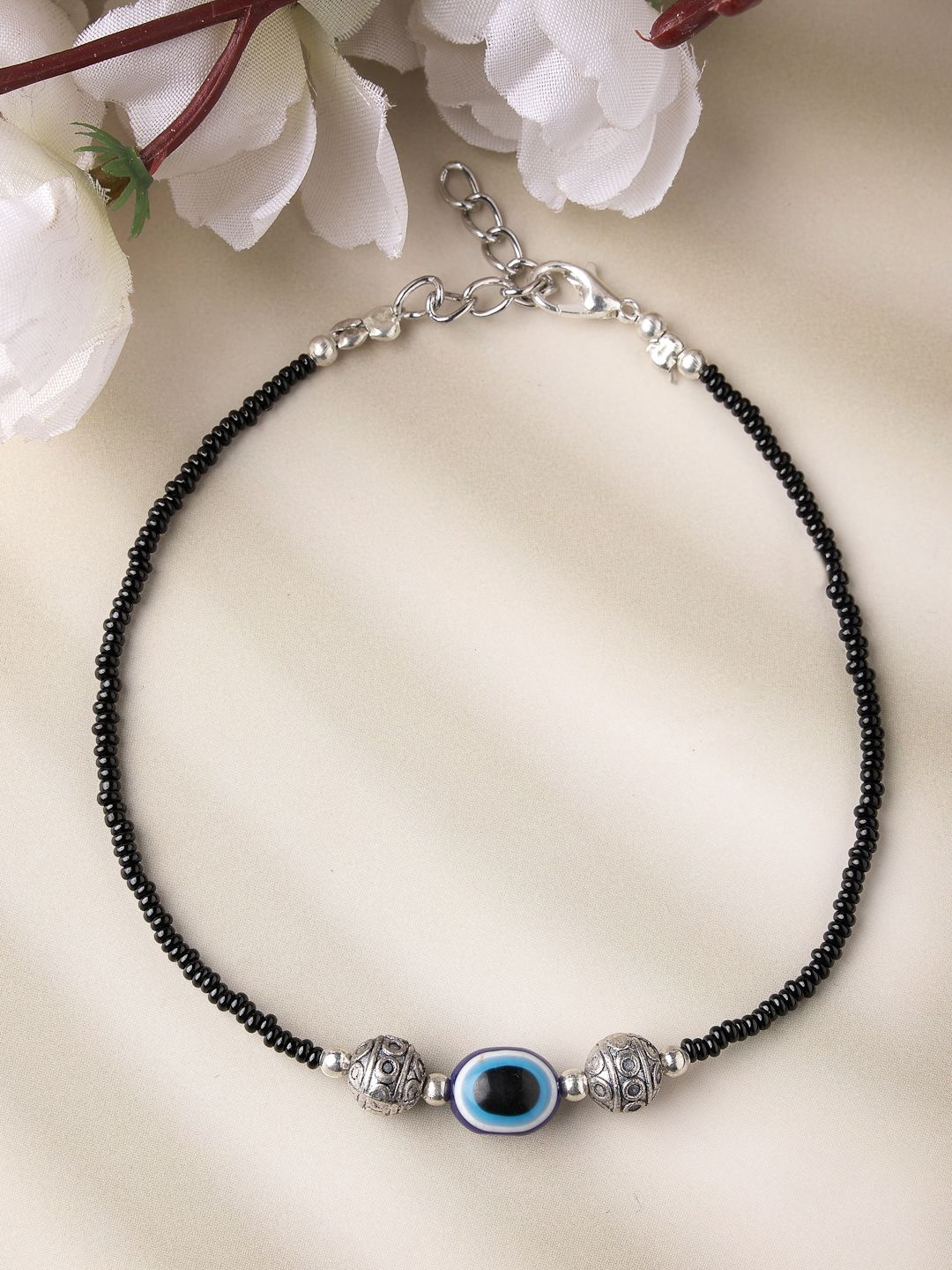 

NVR Brass-Plated Artificial Stones Anklet, Silver