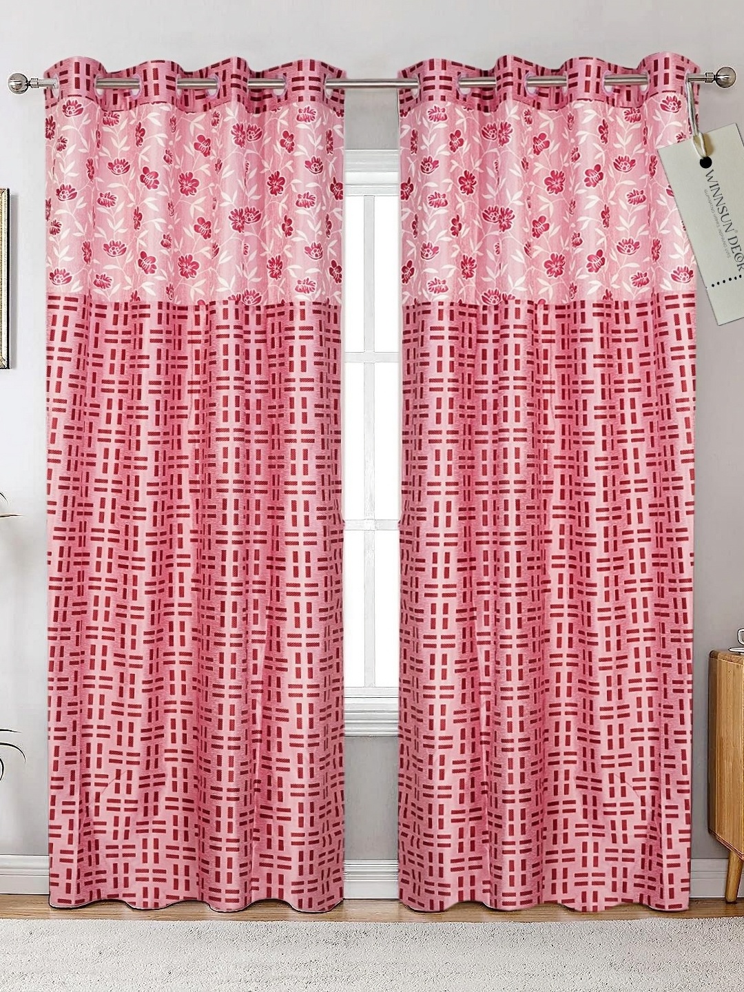 

Winnsun Pink Set of 2 Floral Room Darkening Door Curtain
