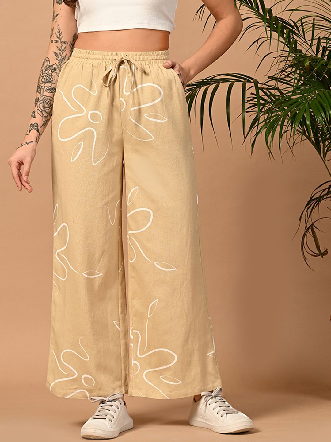 

all about you Women Printed Trousers, Beige