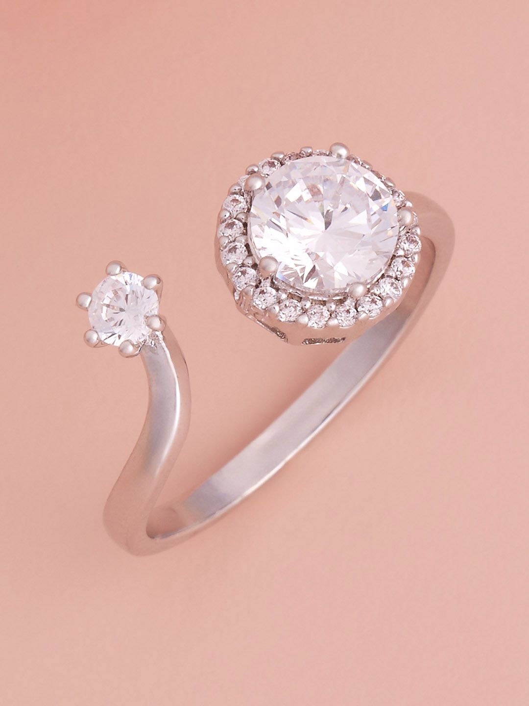 

Kushal's Fashion Jewellery Rhodium-Plated CZ Studded Adjustable Finger Ring, Silver