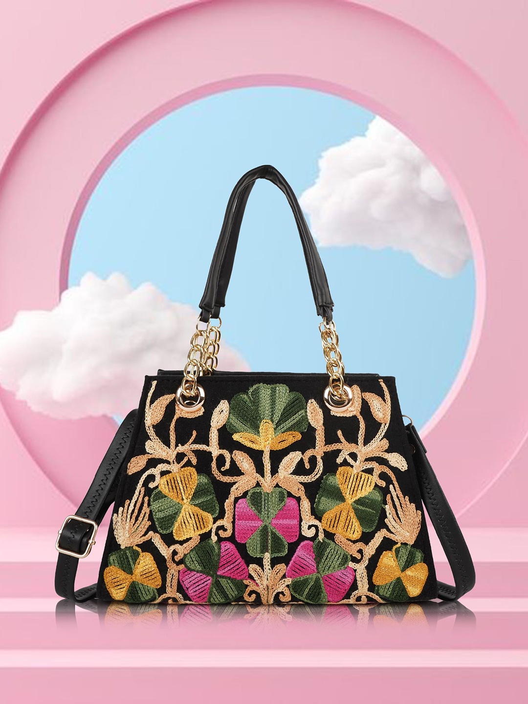

YOYOWING Colourblocked Structured Tote Bag, Black