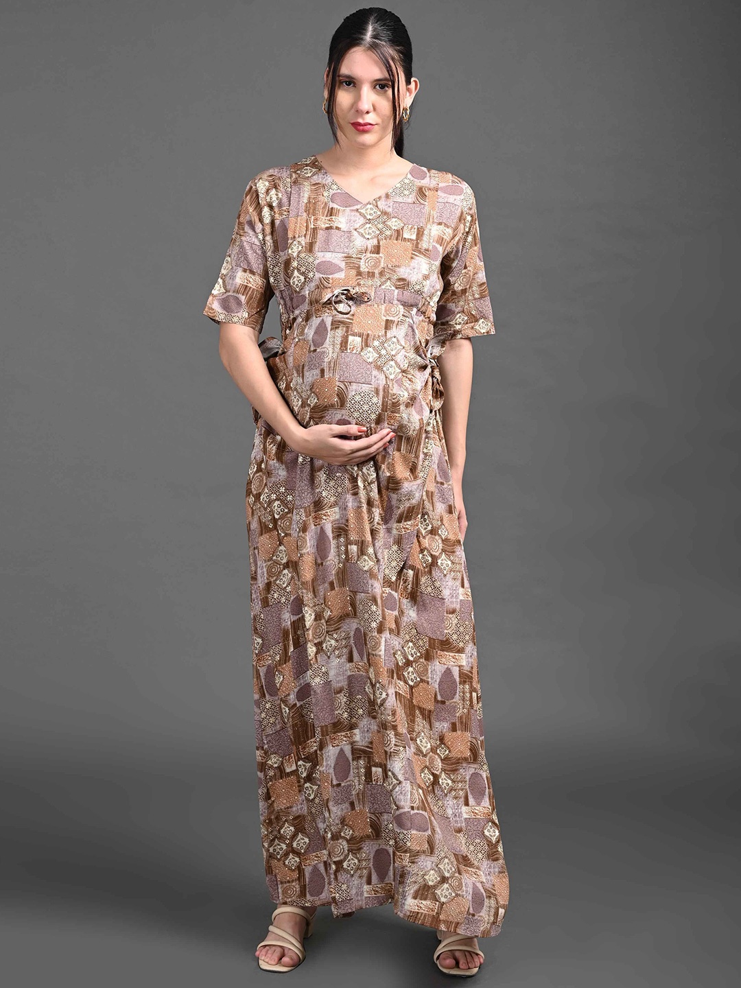 

GOLDSTROMS Floral Print Maternity Maxi Dress, Beige