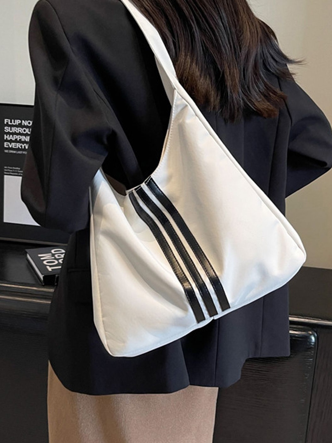 

StyleCast Checked Structured Handheld Bag with Fringed, Na