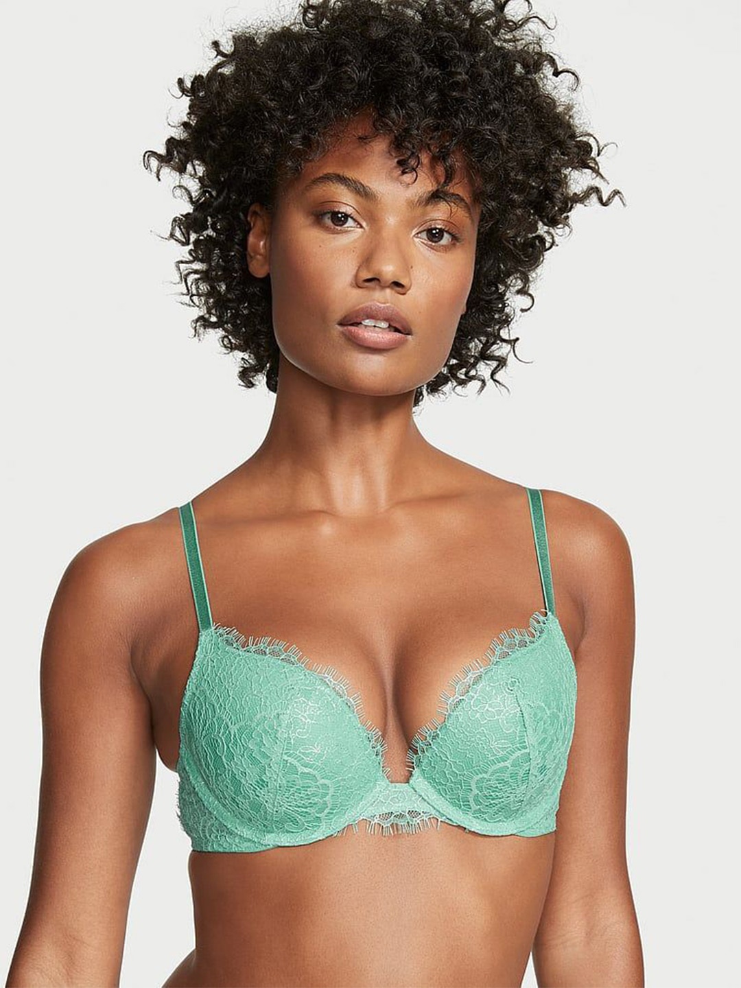 

Victoria's Secret Floral Bra Half Coverage Underwired Heavily Padded, Green