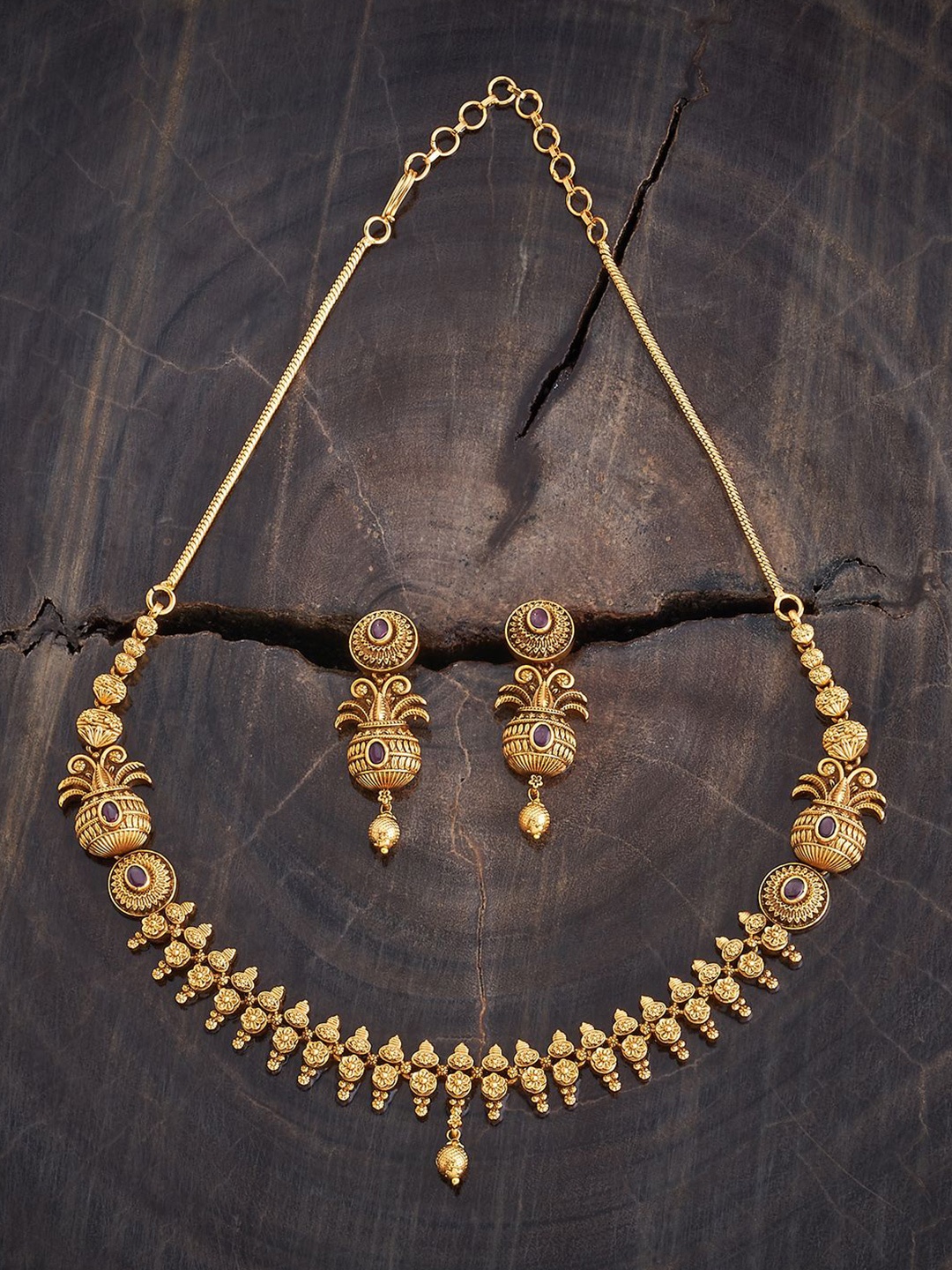 

Kushal's Fashion Jewellery Gold-Plated Stone Studded Antique Jewellery Set