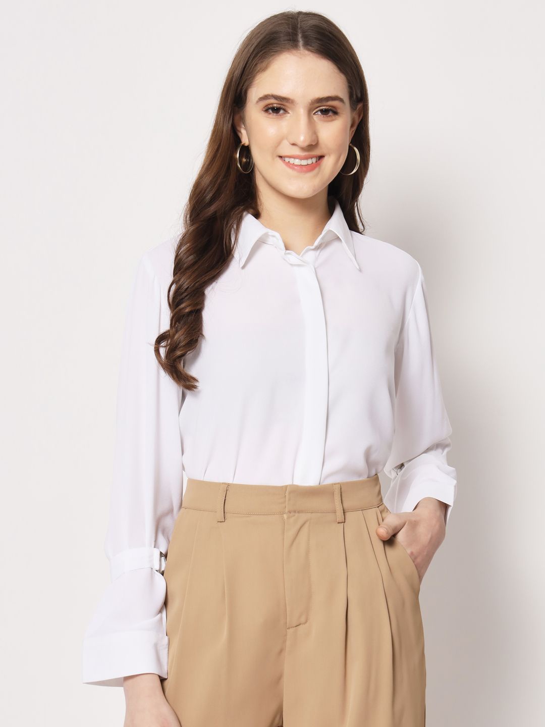 

BAESD Women Comfort Spread Collar Solid Formal Shirt, White