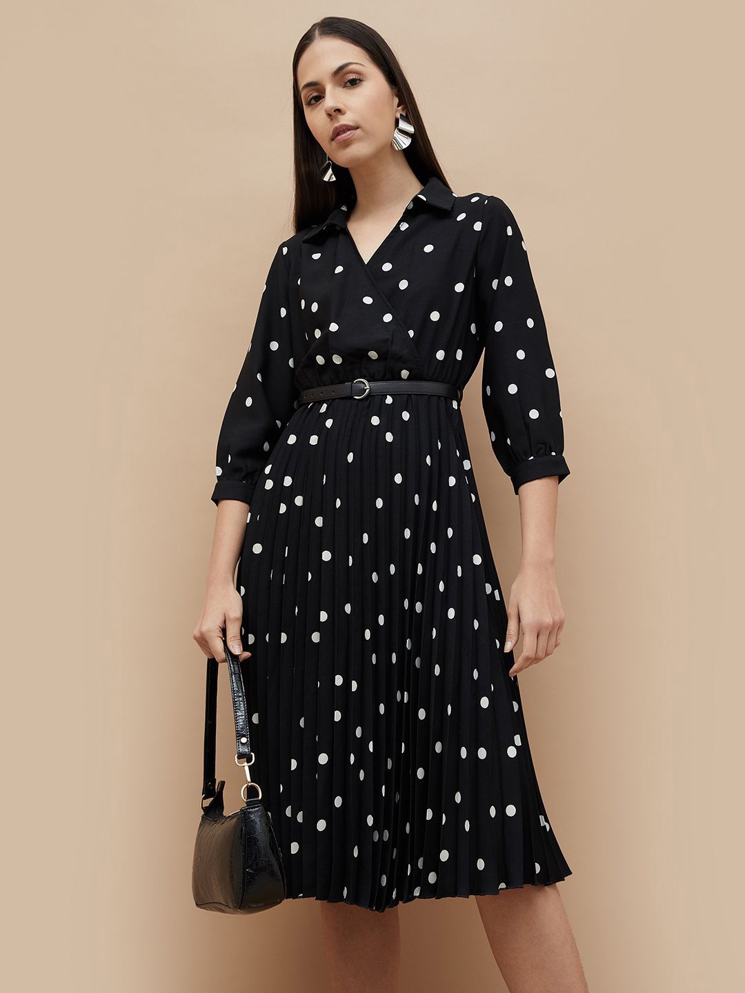 

CODE by Lifestyle Polka Dot Print Fit & Flare Dress, Black