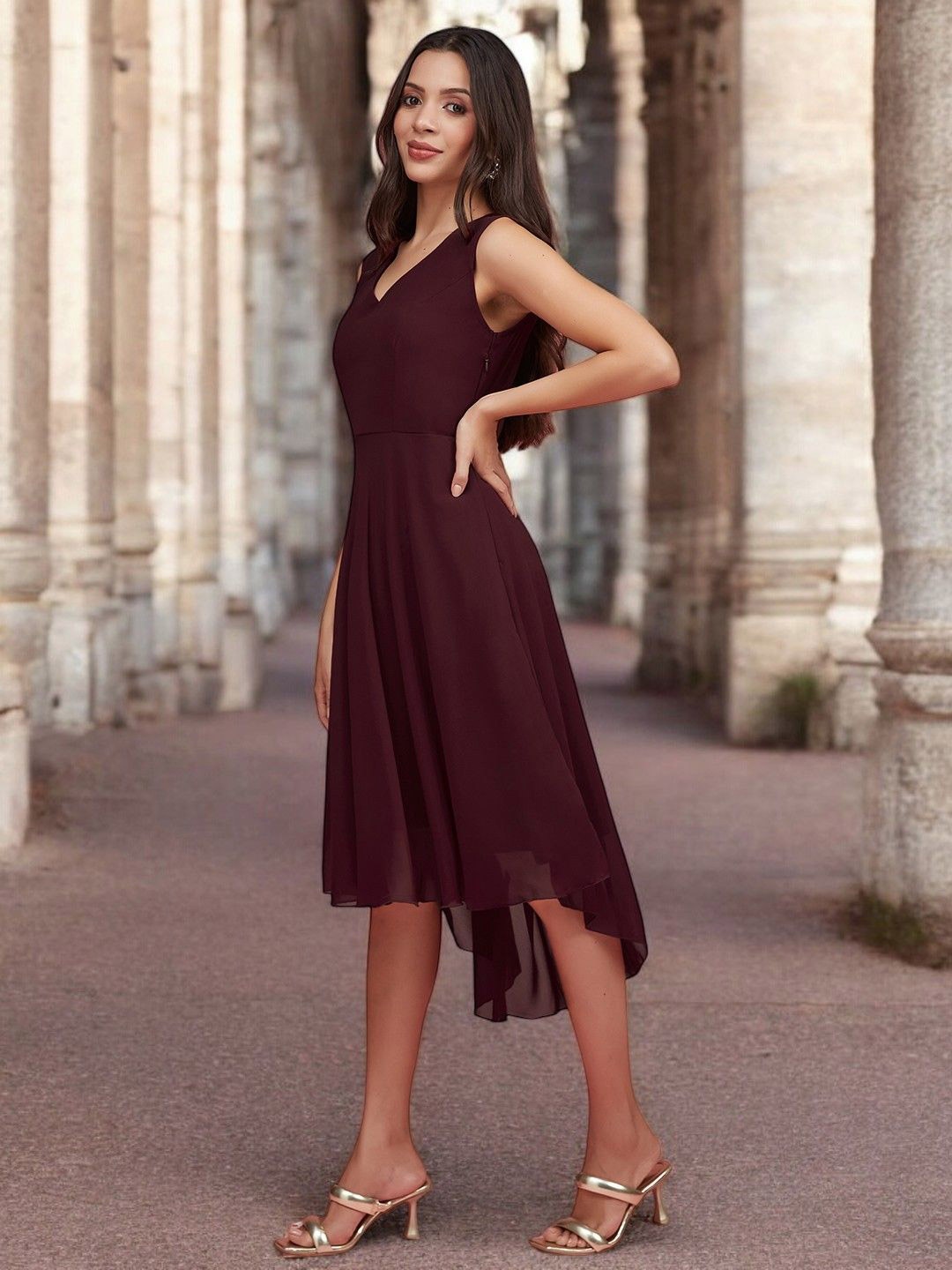 

DressBerry Georgette Fit & Flare Maxi Dress, Maroon