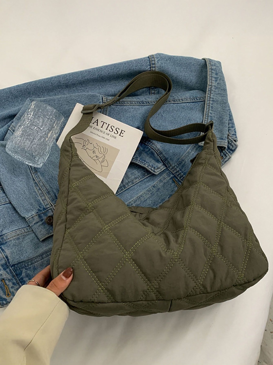 

StyleCast Olive Green Textured Structured Shoulder Bag