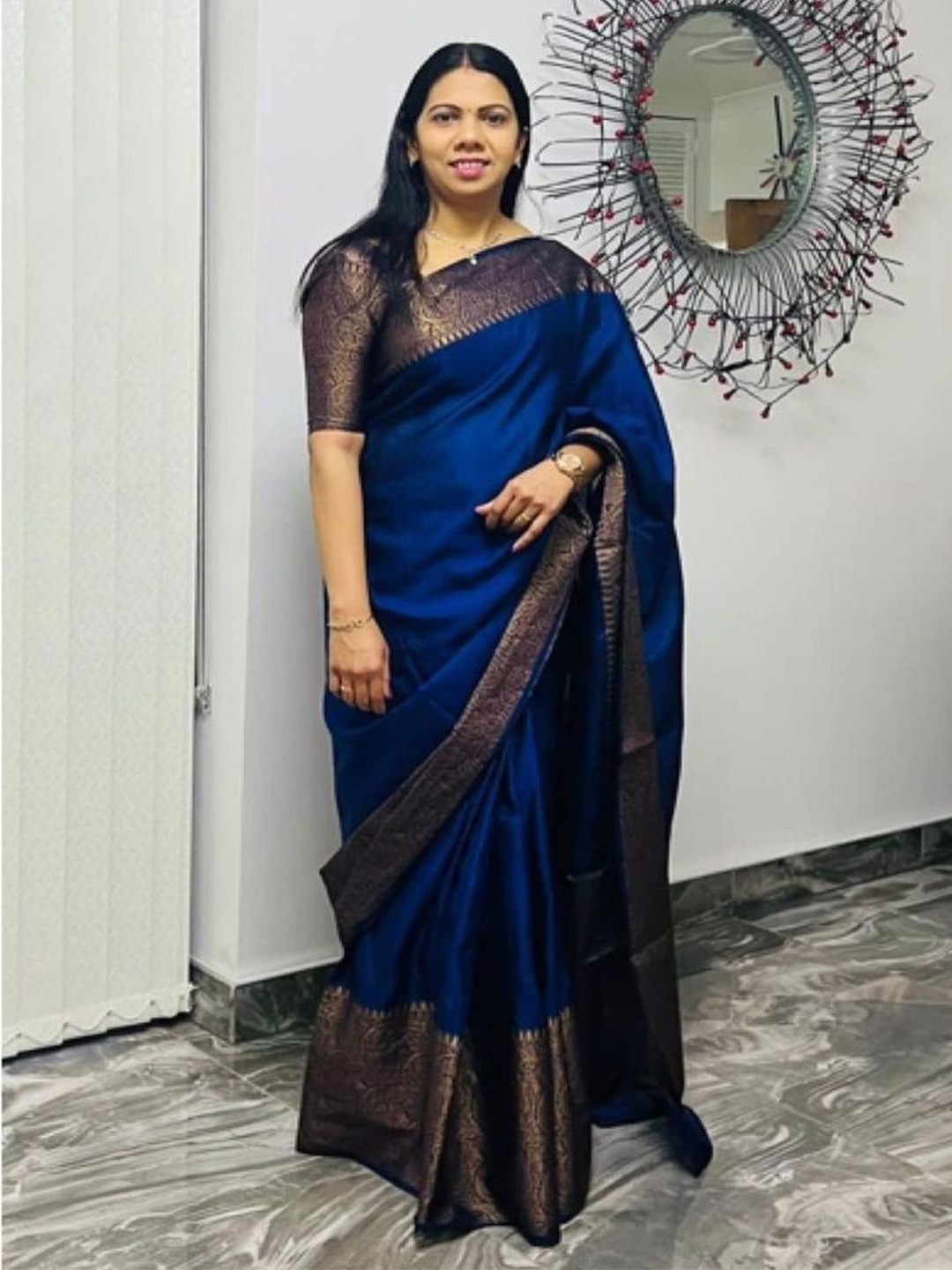 

Jinax Woven Design Zari Pure Silk Banarasi Saree, Blue