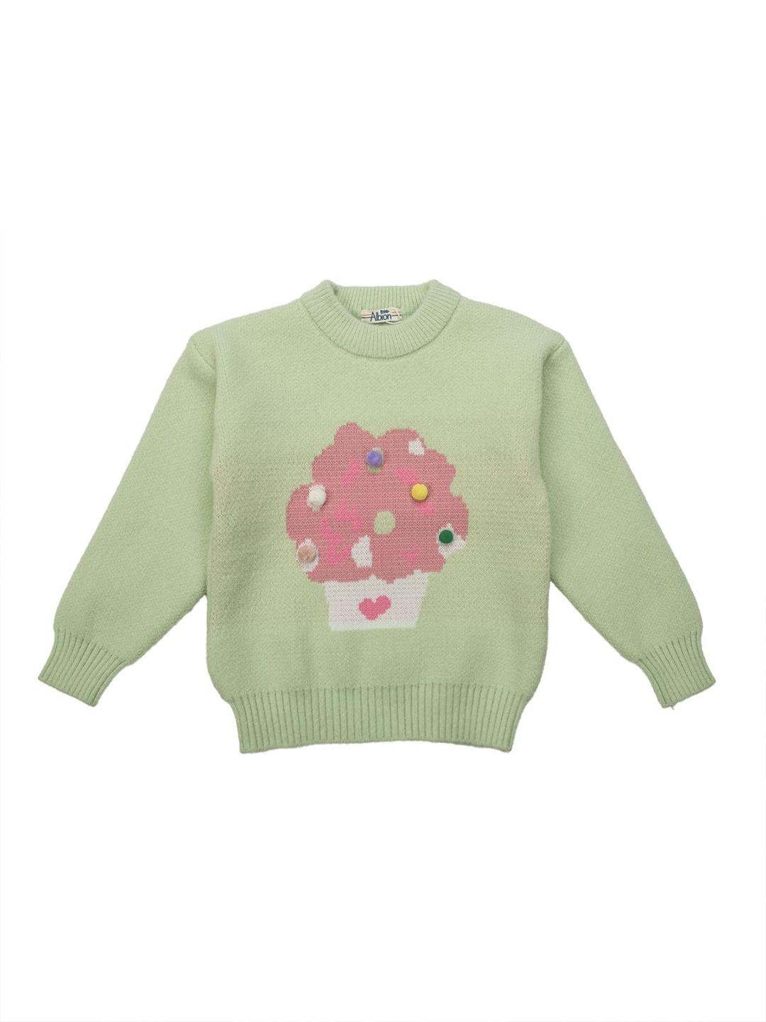 

Albion By CnM Girls Printed Woollen Pullover, Green