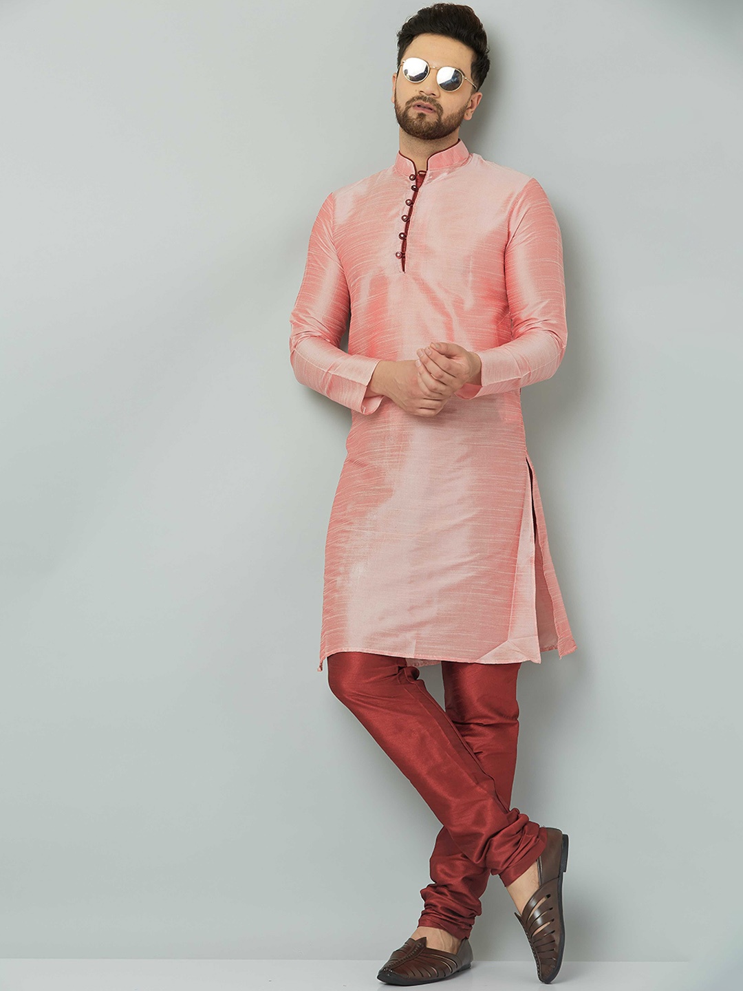 

LEMONX Men Regular Pure Silk Kurta with Pyjamas, Pink
