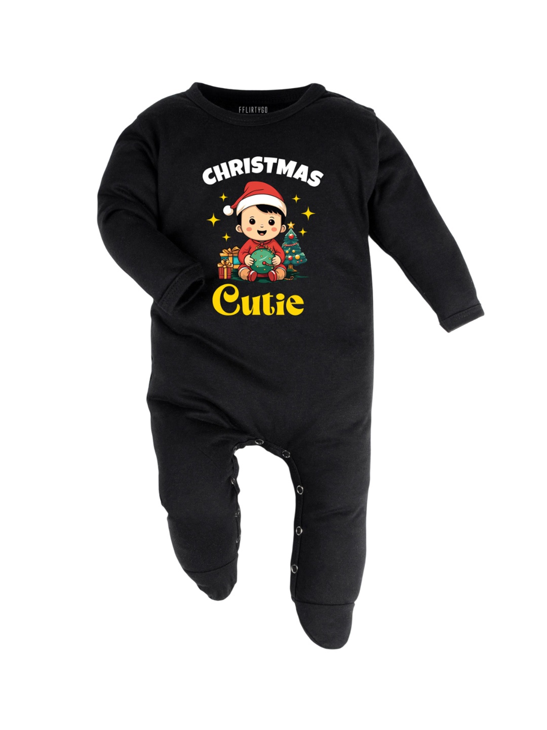 

FFLIRTYGO Christmas Infants Printed Cotton Sleepsuit, Black