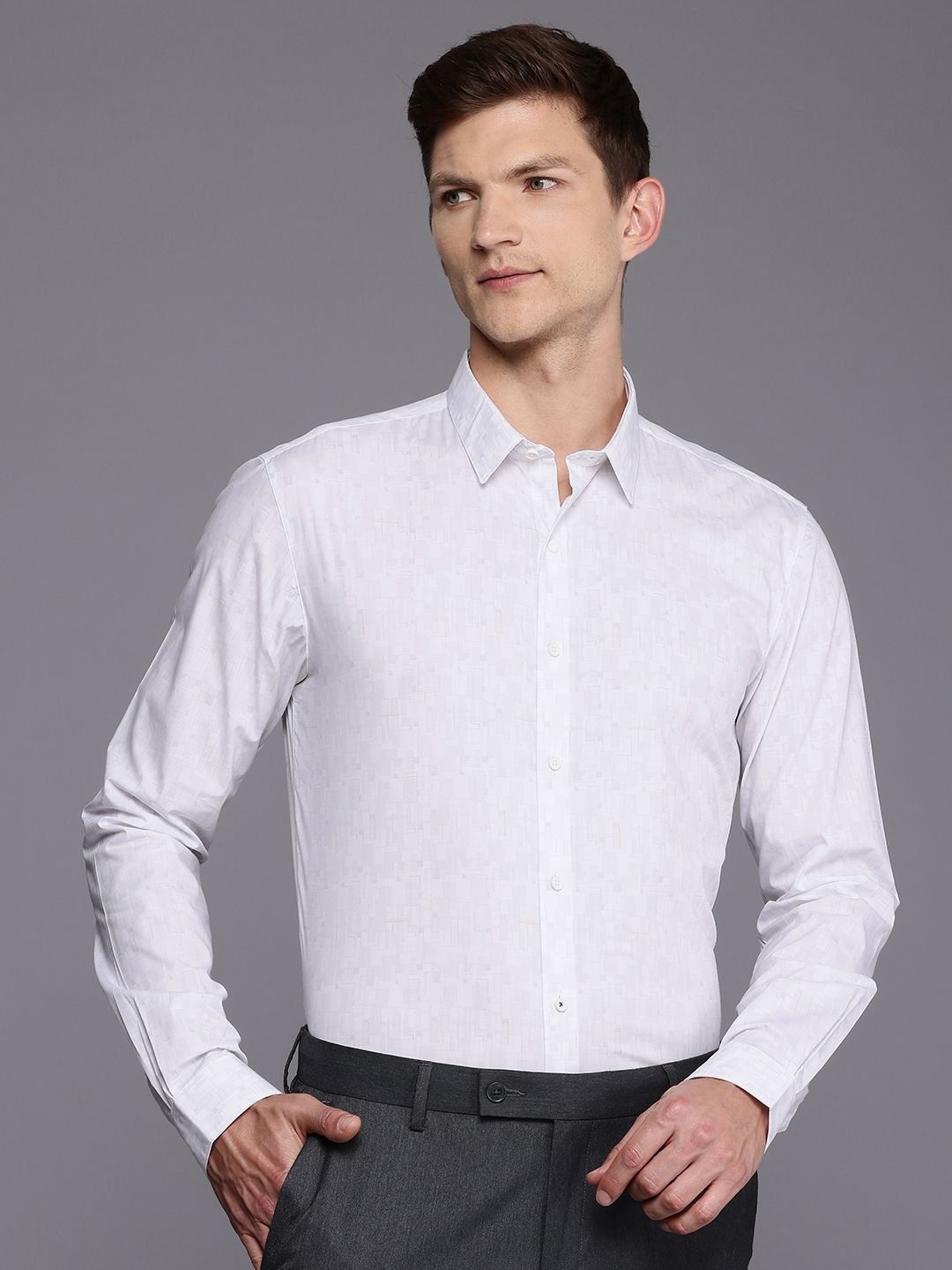 

Louis Philippe Ath.Work Super Slim Fit Opaque Printed Semiformal Shirt, White