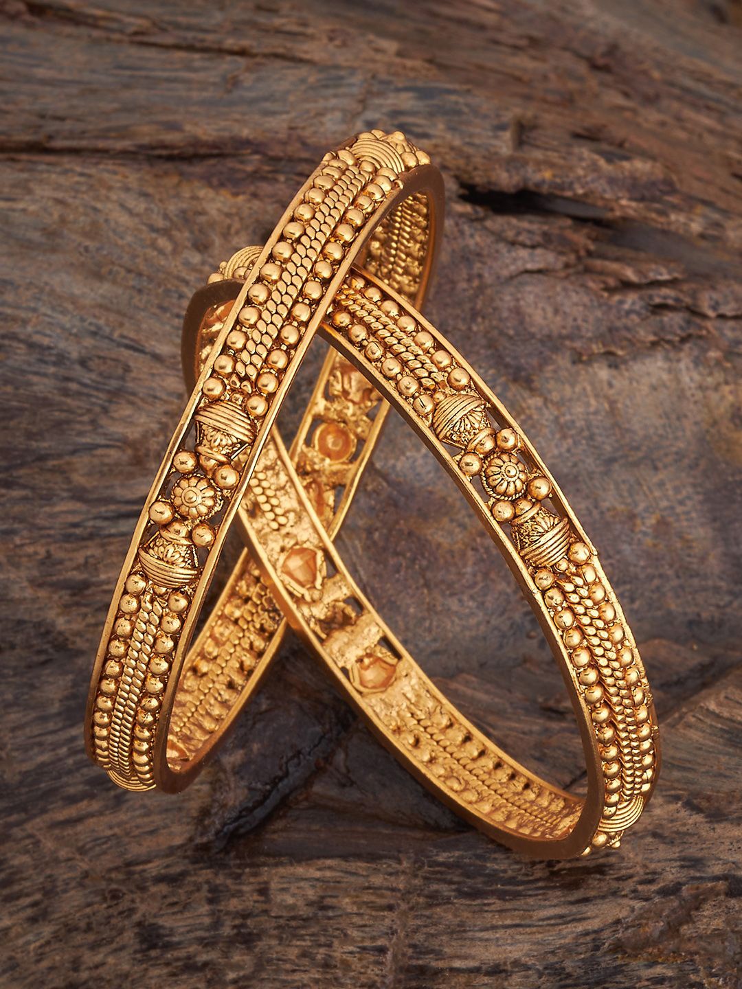 

Kushal's Fashion Jewellery Set Of 2 Gold-Plated Stone-Studded Bangles