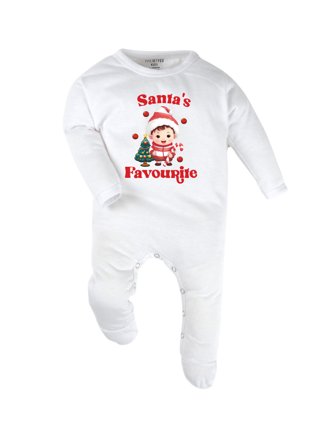 

FFLIRTYGO Kids Christmas Infants Printed Cotton Sleepsuit, White