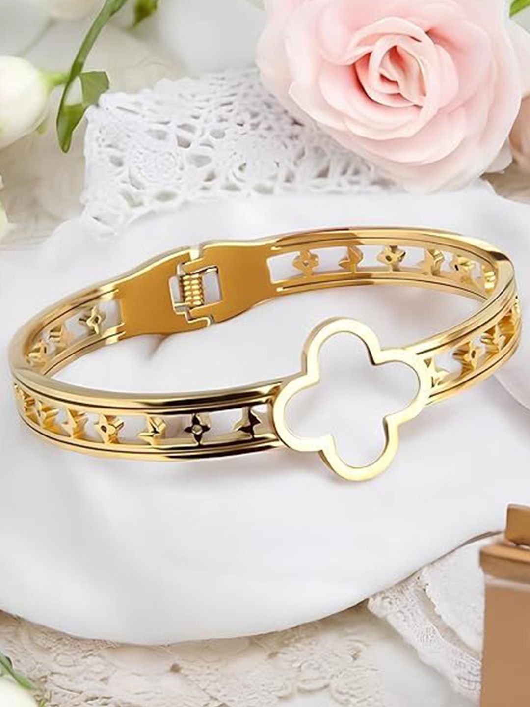 

MEENAZ Women American Diamond Antique Gold-Plated Bangle-Style Bracelet