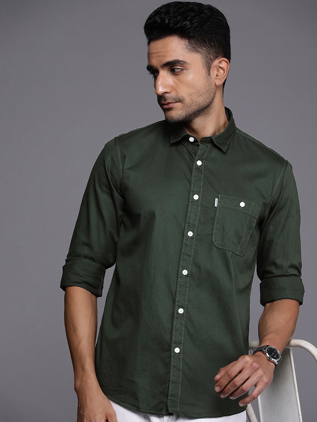 

Louis Philippe Jeans Super Slim Fit Pure Cotton Casual Shirt, Green