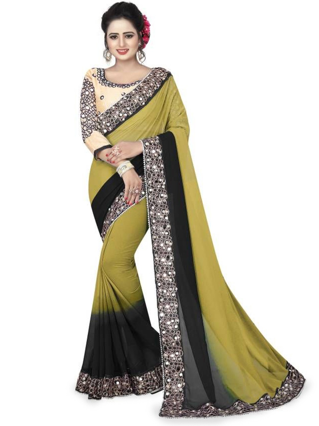 

Shiroya Brothers Ombre Mirror Work Pure Georgette Saree, Gold