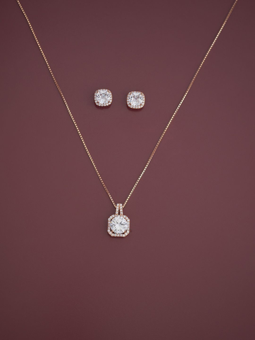 

Kushal's Fashion Jewellery Silver Rose Gold Plated CZ-Studded Jewellery Set