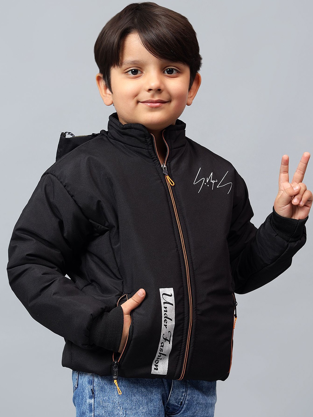 

BAESD Boys Padded Jacket with Embroidered, Black