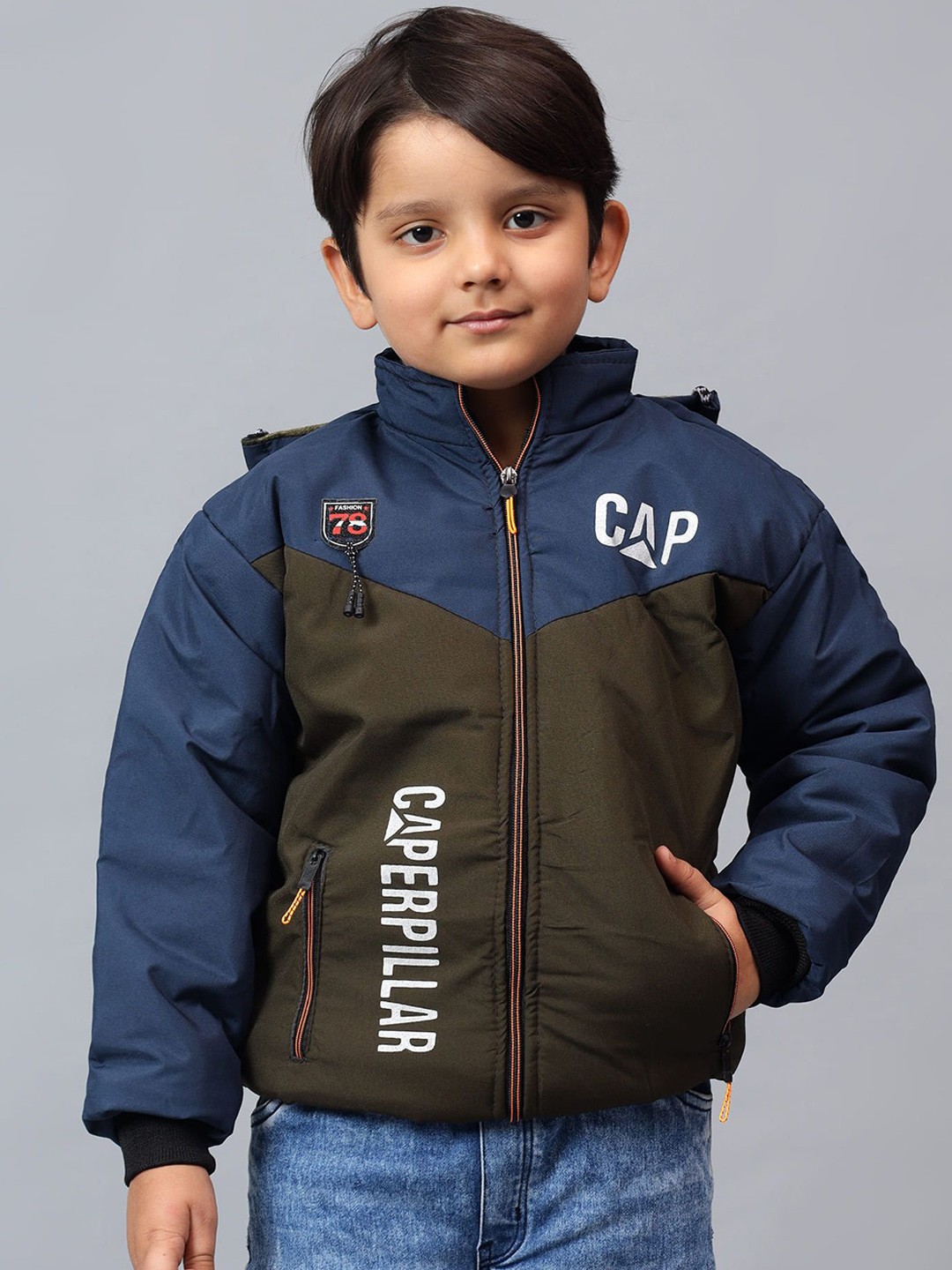 

BAESD Boys Camouflage Crop Padded Jacket with Patchwork, Blue
