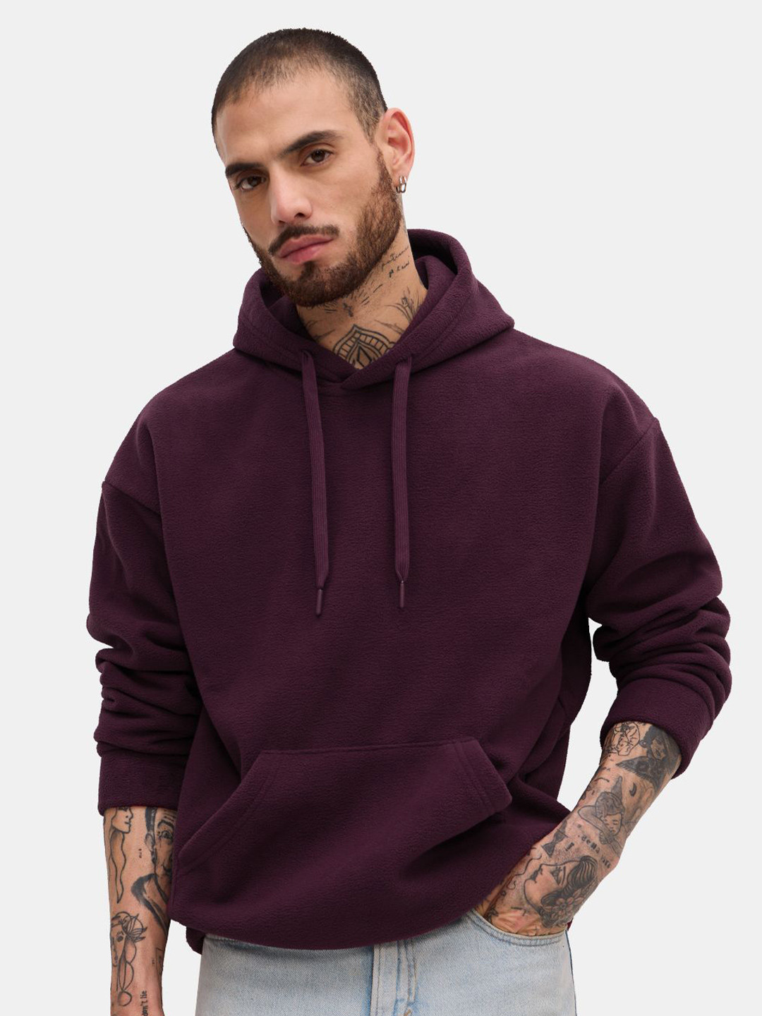 

The Souled Store Men Hooded Sweatshirt, Burgundy