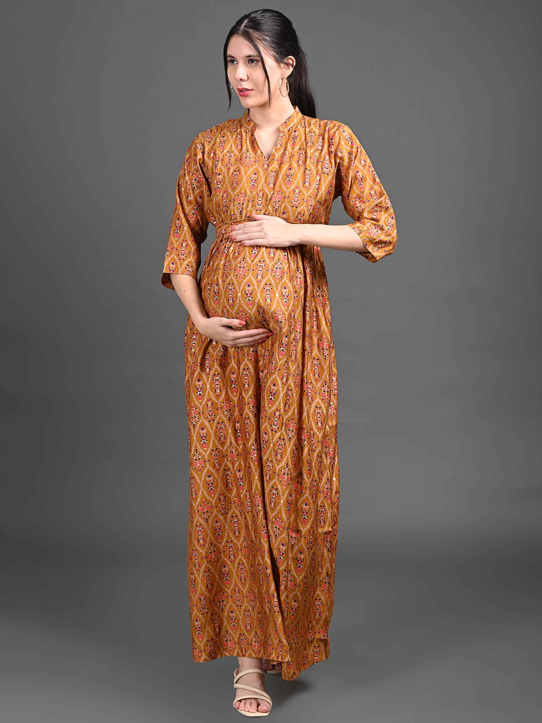 

GOLDSTROMS Ethnic Motifs Print Maternity Maxi Dress, Mustard