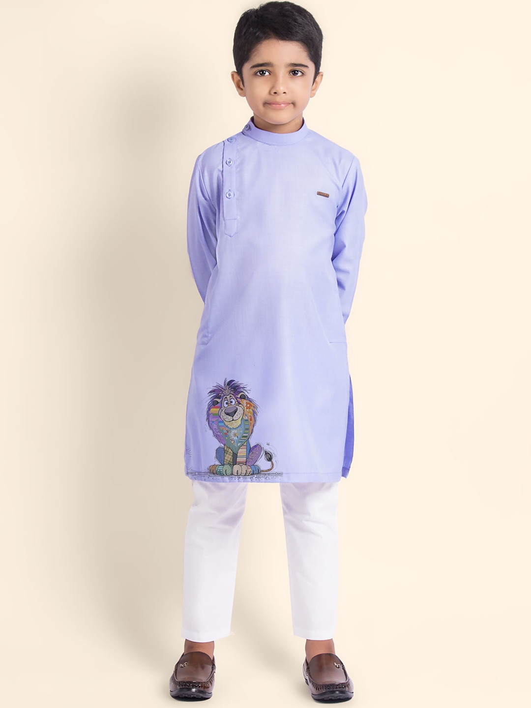 

DEVOILER Boys Ethnic Motifs Printed Thread Work Kurta, Purple