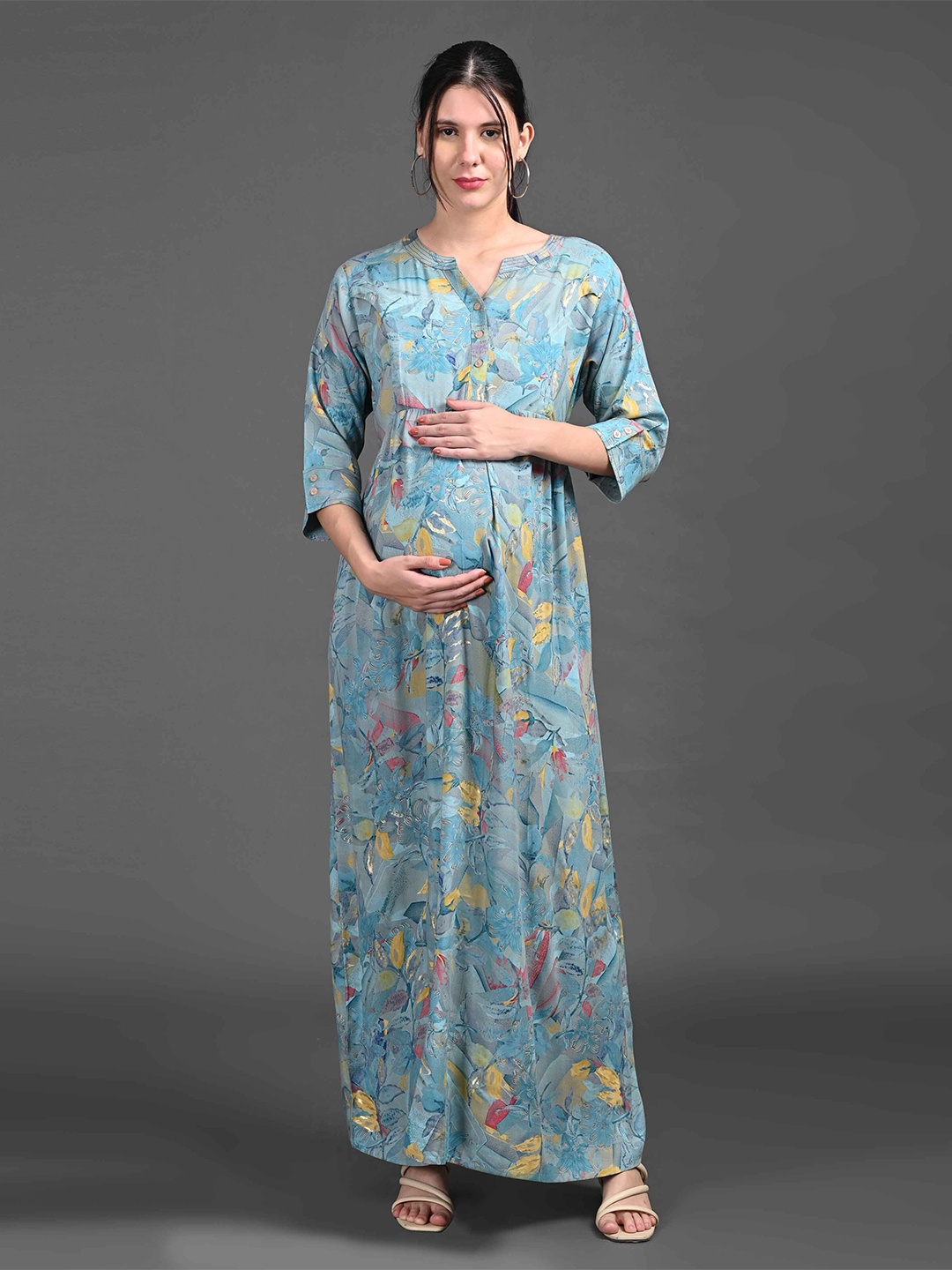 GOLDSTROMS Floral Print Maternity Maxi Dress, Blue