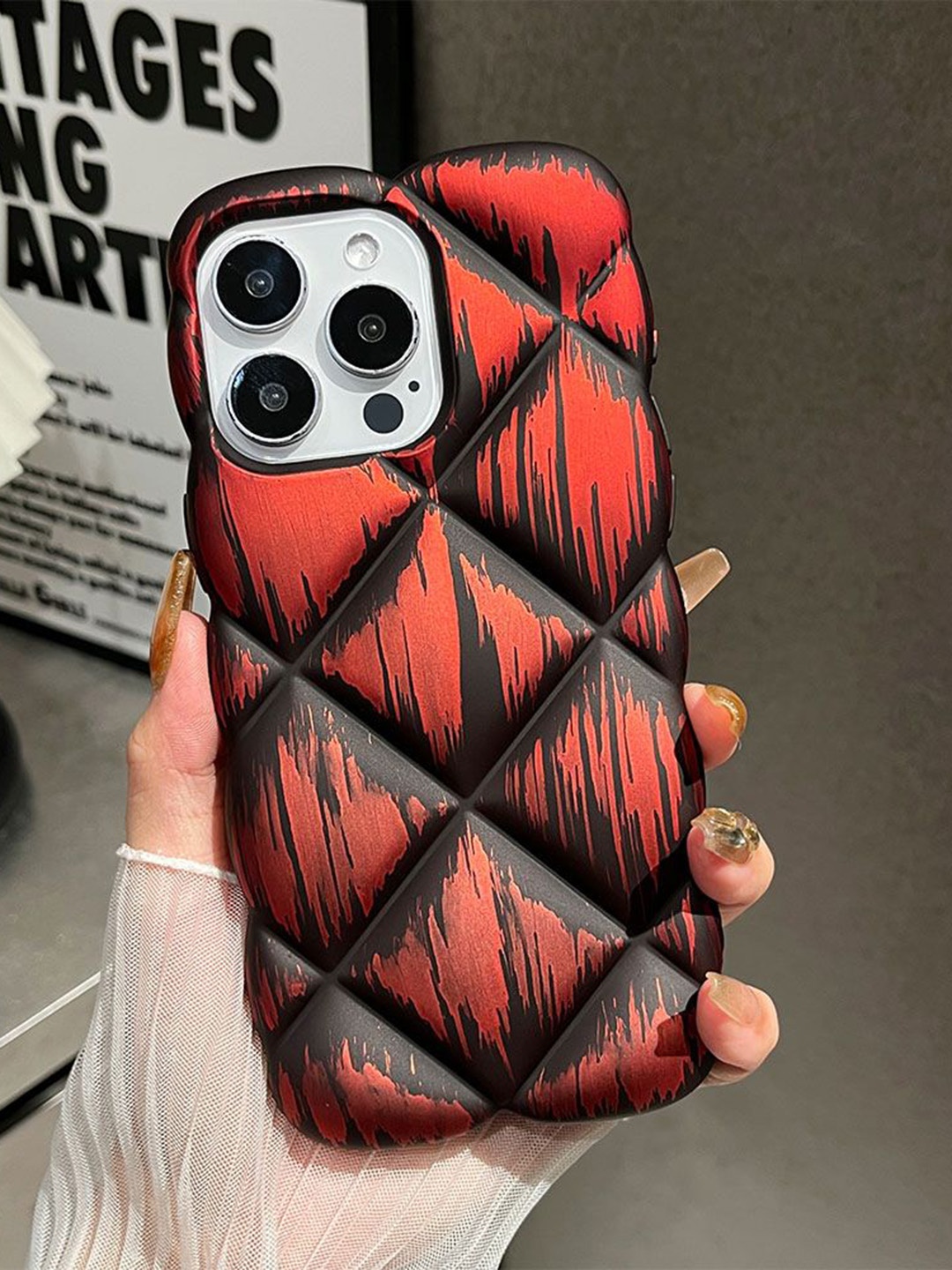 

Luxury Kase Abstract Printed iPhone 14 Pro Back Case Mobile Accessories, Red