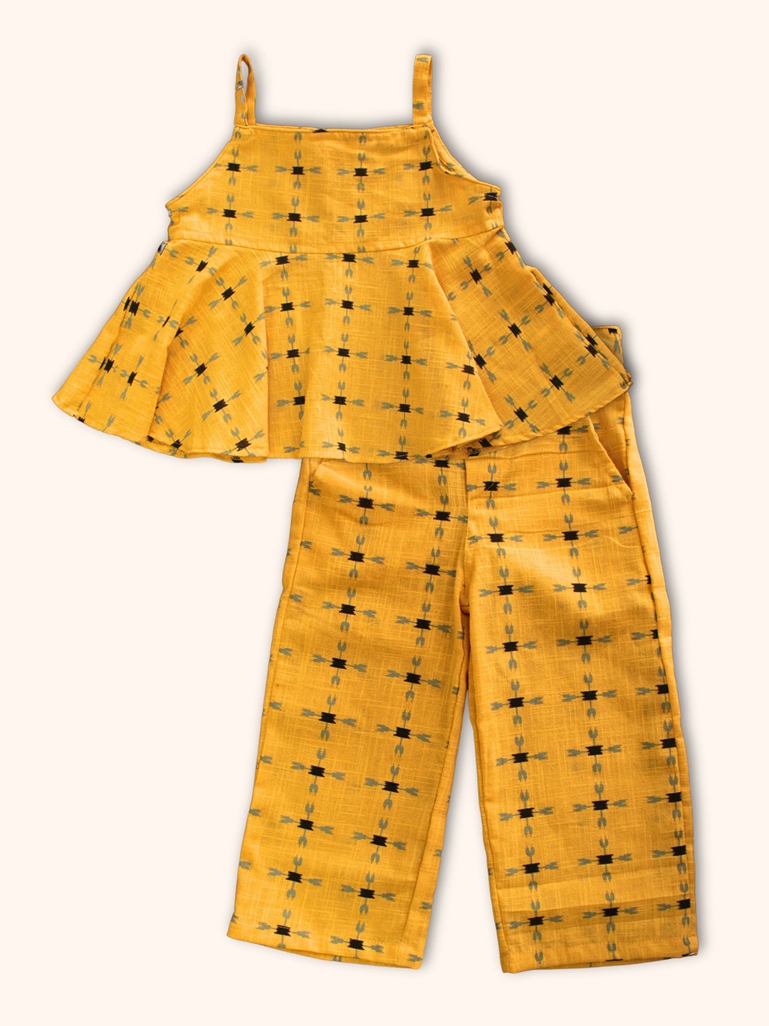 

Peekaaboo Kids Girls Printed Top with Trousers, Yellow