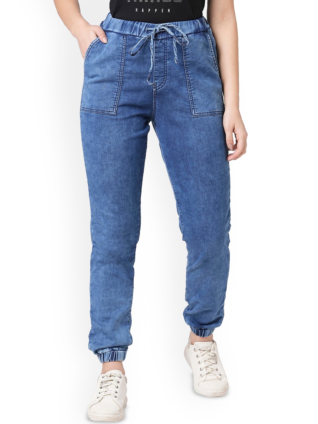 

Kraus Jeans Women Loose Fit High-Rise Joggers Trousers, Blue