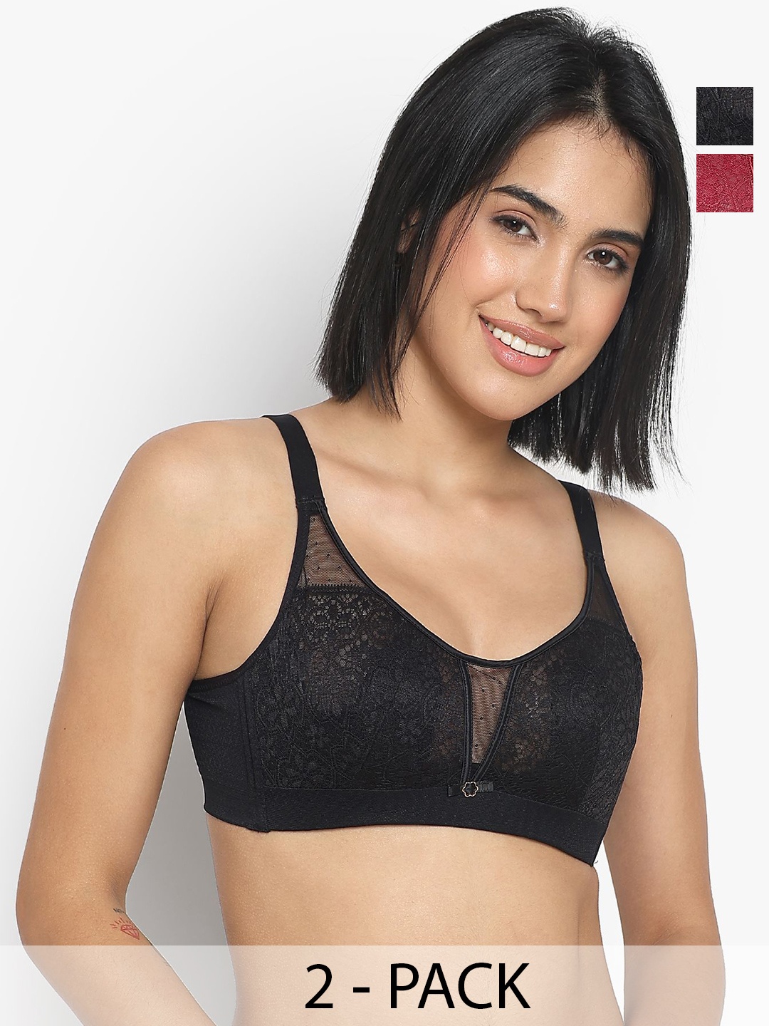 

PARKHA Women Pack Of 2 Full Coverage Lightly Padded Bra, Black