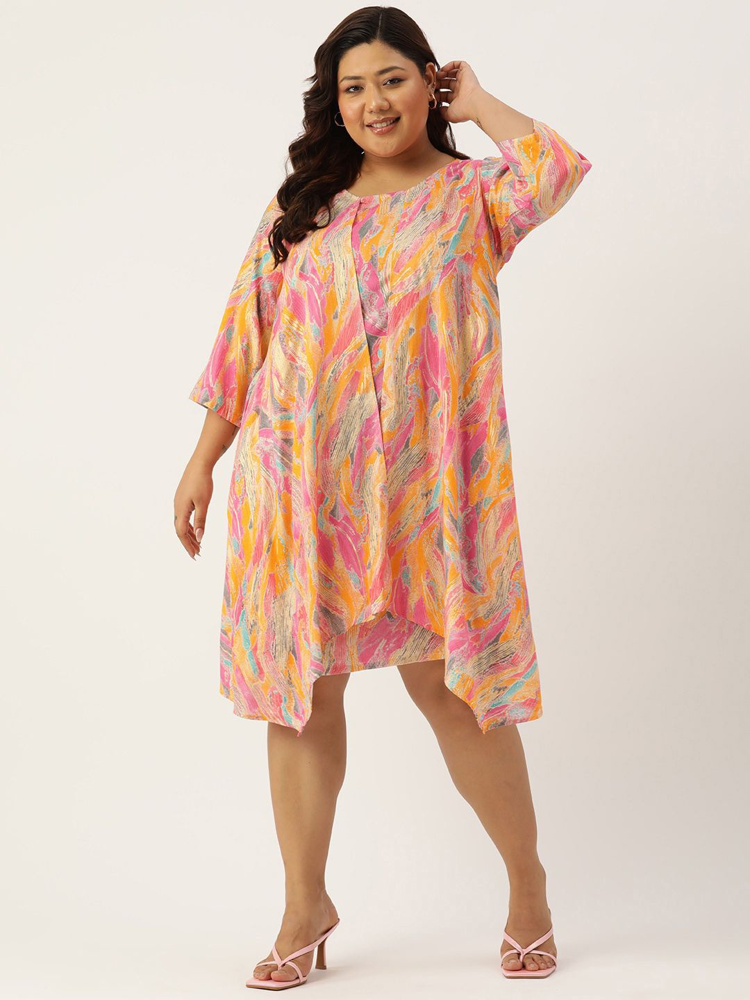 

theRebelinme Floral Print Layered A-Line Midi Dress, Pink