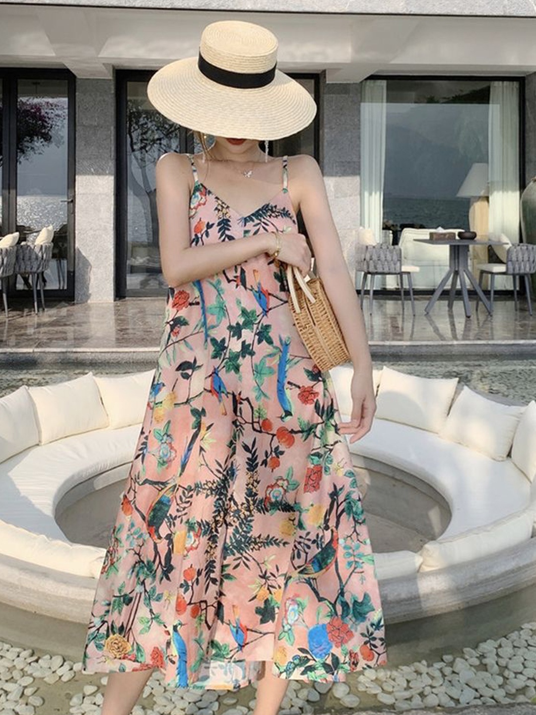 

LULU & SKY Floral Print A-Line Maxi Dress, Pink