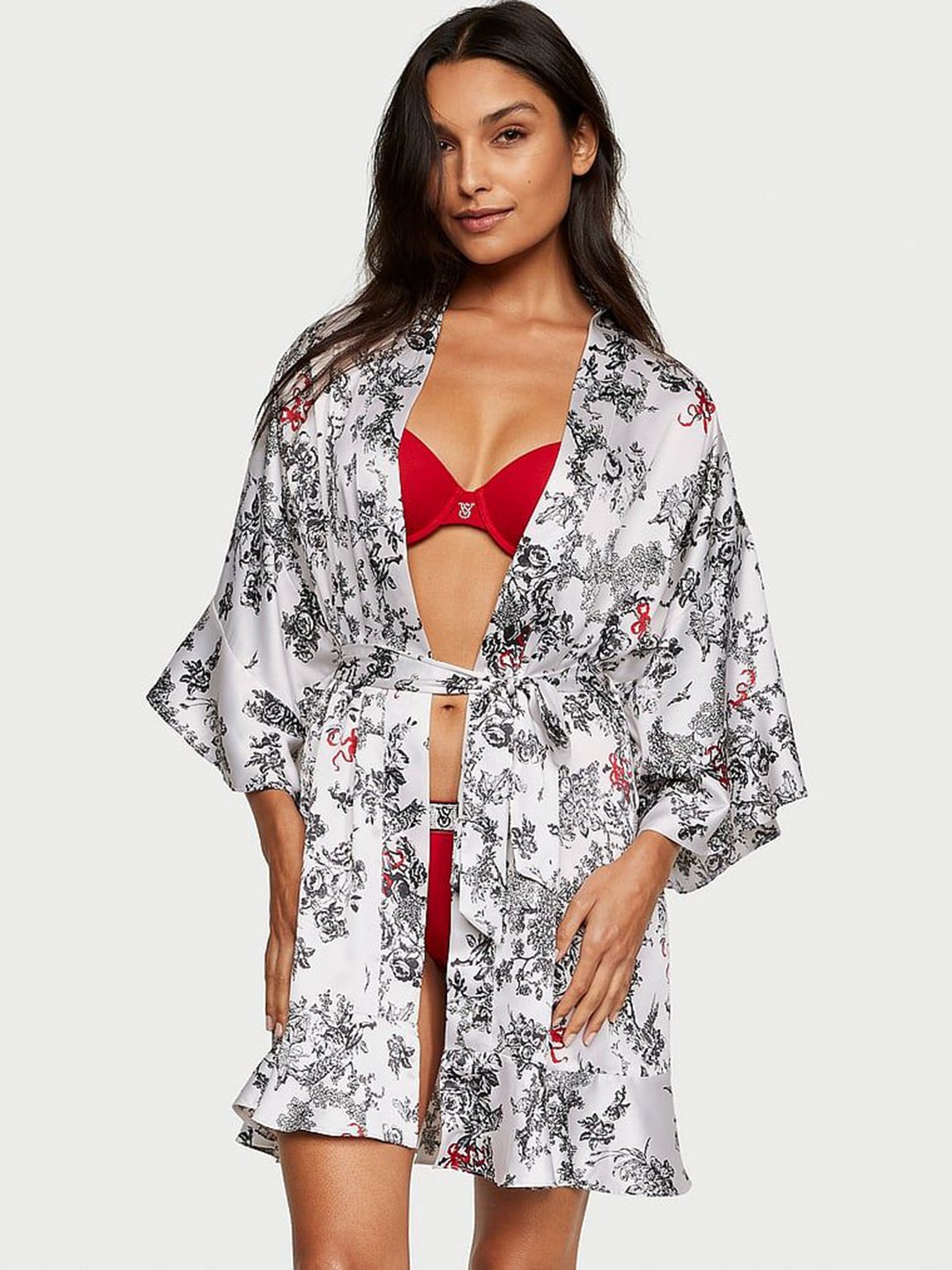 

Victoria's Secret Printed Relaxed-Fit Flounce Robe, White