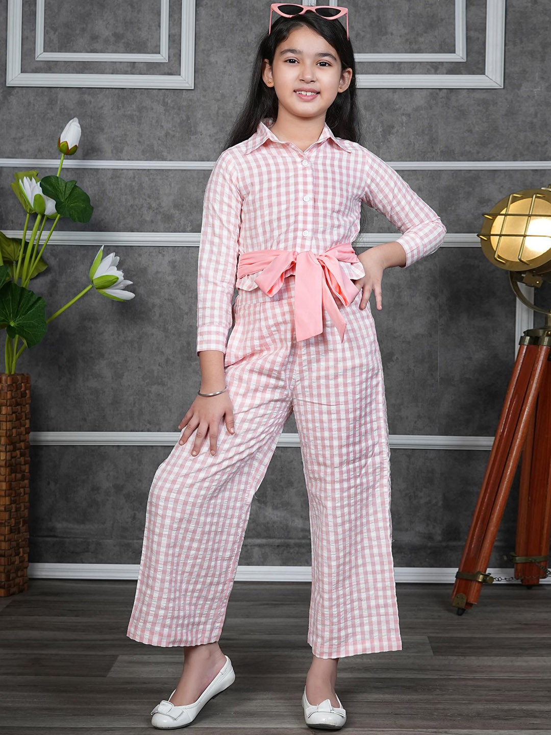 

RANJ Girls Checked Cotton Clothing Set, Peach