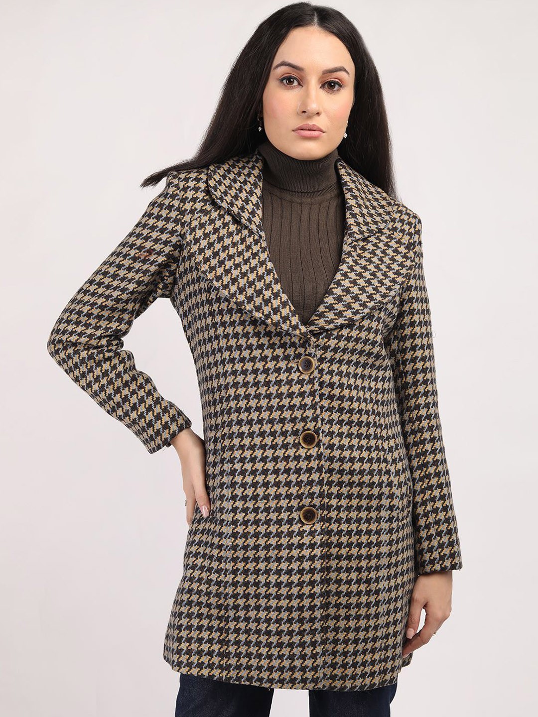 

The Roadster Lifestyle Co Checked Single Breasted Winter Trench Coat, Beige