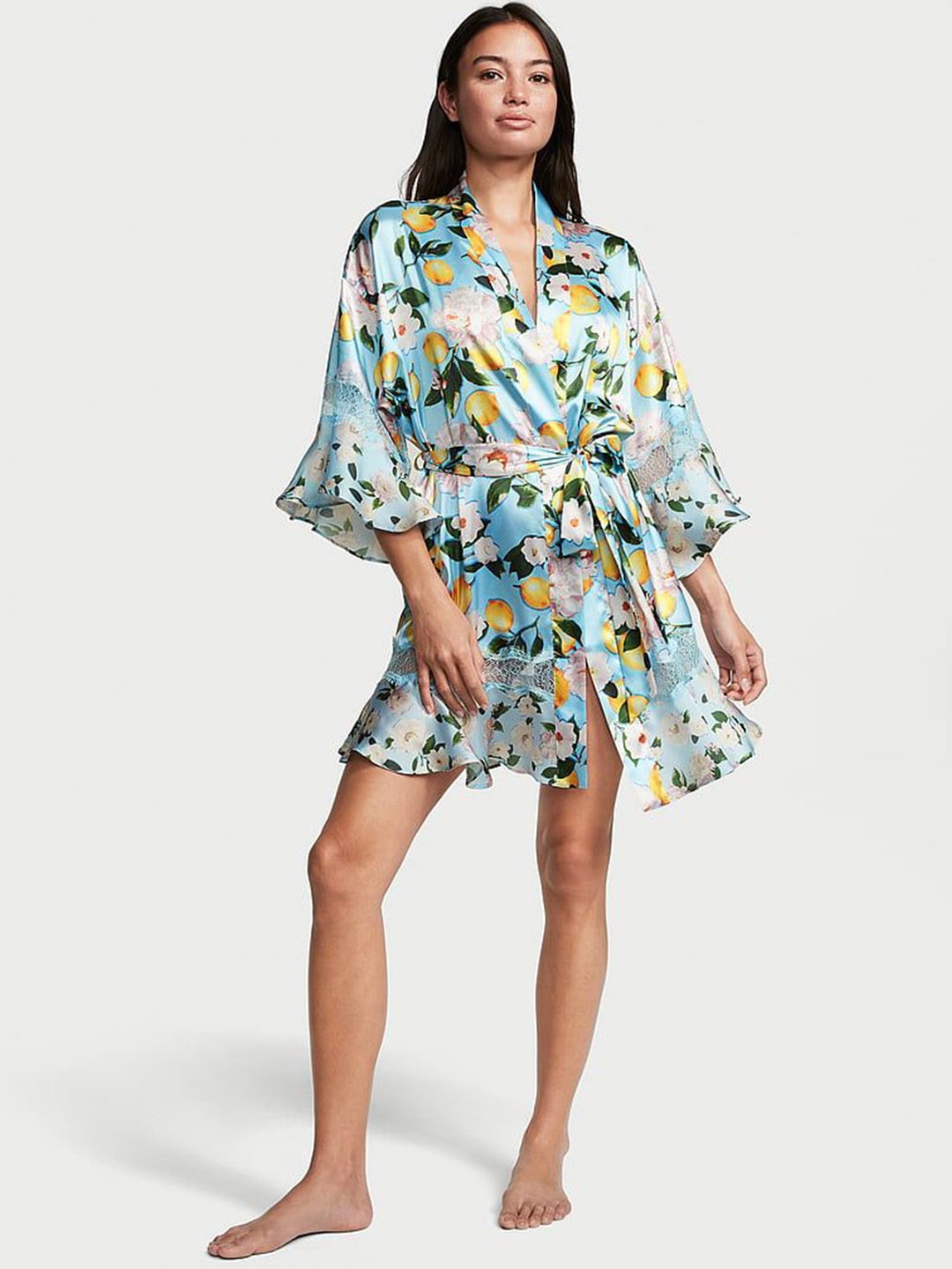 

Victoria's Secret Printed Relaxed-Fit Satin Robe, Blue