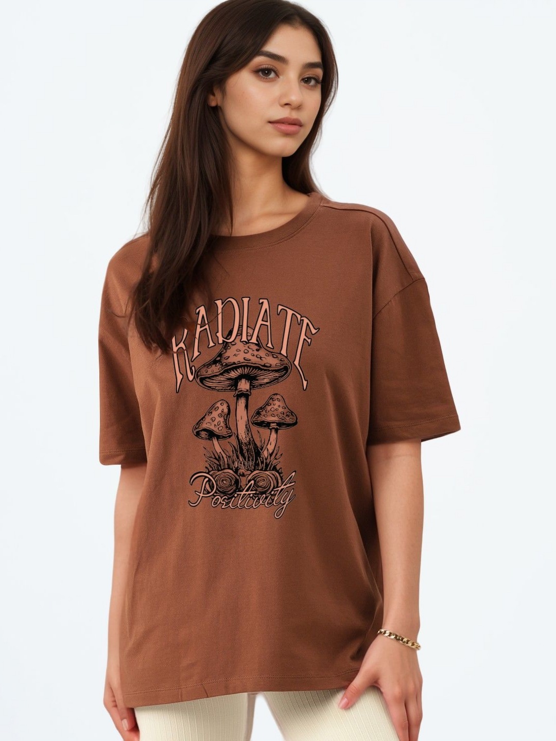 

Huetrap Women Drop-Shoulder Sleeves T-shirt, Brown