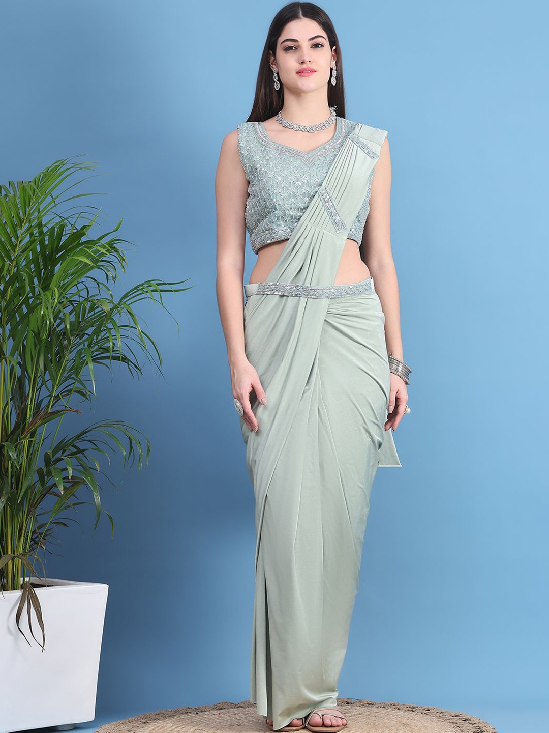 

Grancy Ready to Wear Saree, Sea green