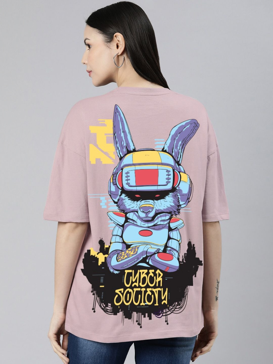 

Huetrap Women Printed Drop-Shoulder Sleeves Boxy T-shirt, Purple