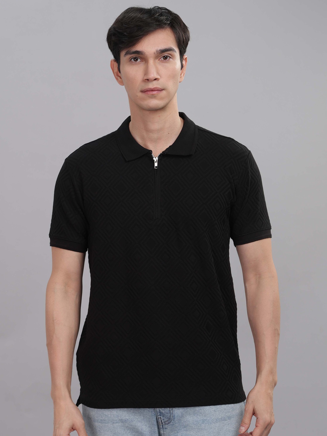 

TOMHIDDLE Men Polo Collar T-shirt, Black