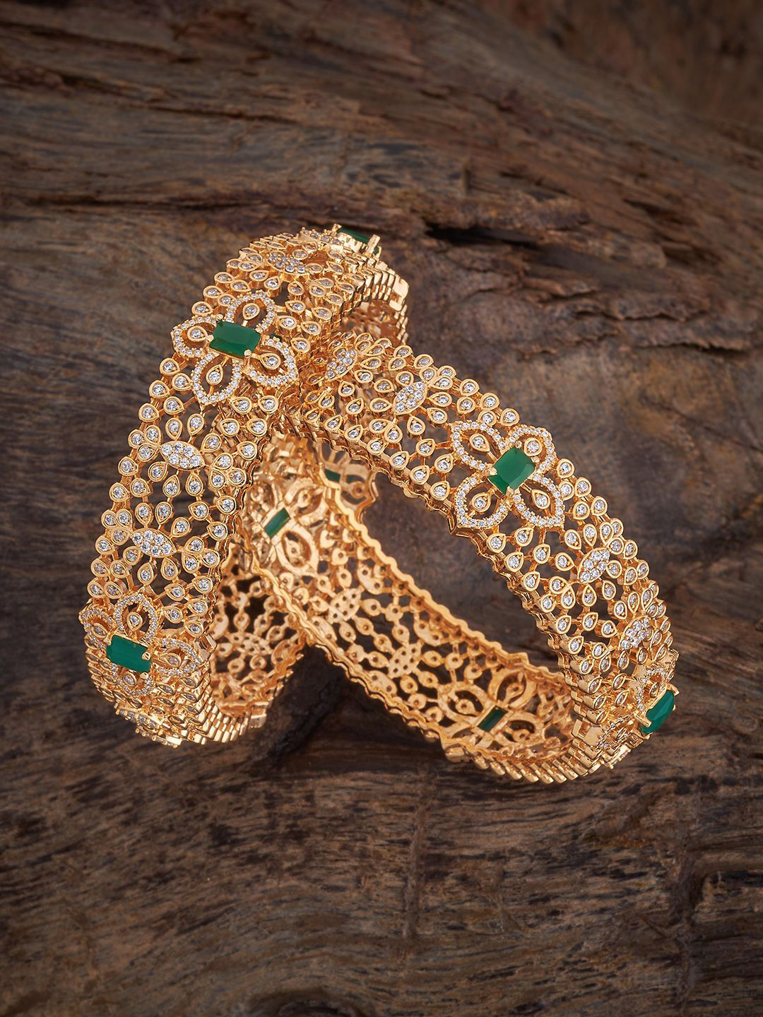 

Kushal's Fashion Jewellery Set Of 2 Gold-Plated CZ-Studded Bangles