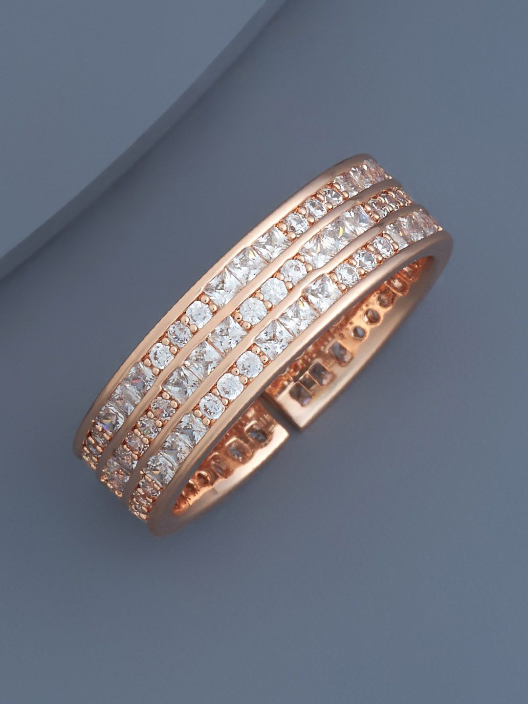 

Kushal's Fashion Jewellery Rose Gold-Plated CZ Studded Adjustable Finger Ring